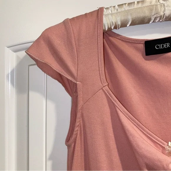 Cider Pink Ruched Bowknot Ruffle Mini Dress - Picture 7 of 10